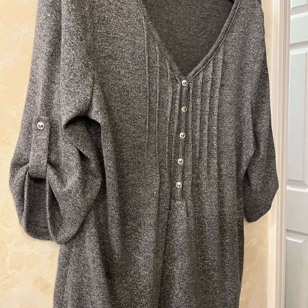 Kim Rogers Gray Blouse Silver Glitter M - Picture 6 of 8